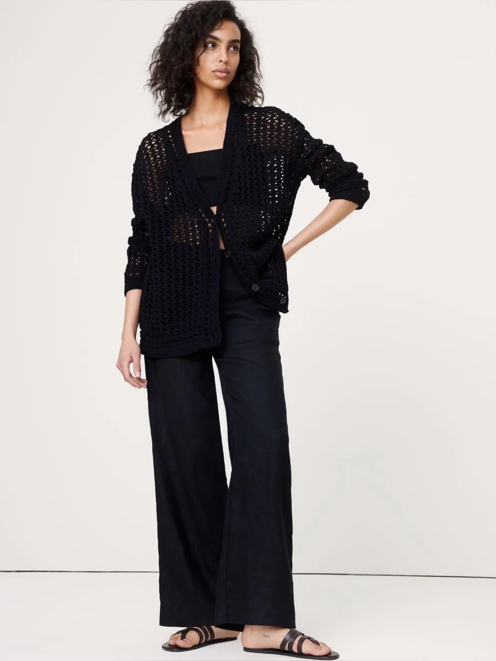 NWT Banana Republic Cotton Crochet Black Cardigan Sz Medium (#892413)